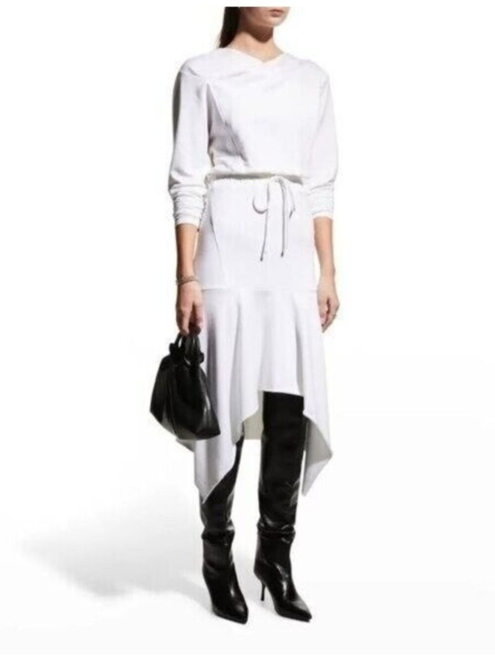 Black Halo Brea Draped Fleece Asymmetric High Low Dress